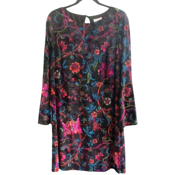 Eci‎ Velvet Burnout Dress Boho Whimsigoth Witchy Bell Sleeves Lined Size Large - Picture 1 of 4